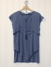 See by Chloe Blue Tiered Tassel Boho Dress Short Sleeve V-neck Layered Size 4