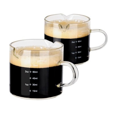 Espresso Double Spouts Glass Coffe Cup with Handle - 75ML/2.5OZ, Clear, Scale...