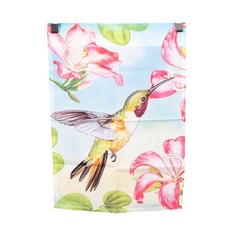 Hummingbird Garden Flag Flowers Sky 12x18 Spring Summer Decor Pink Green Blue