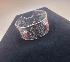 SILPADA 925 STERLING SILVER AND PINK STONES MODERNIST WIDE BRACELET 