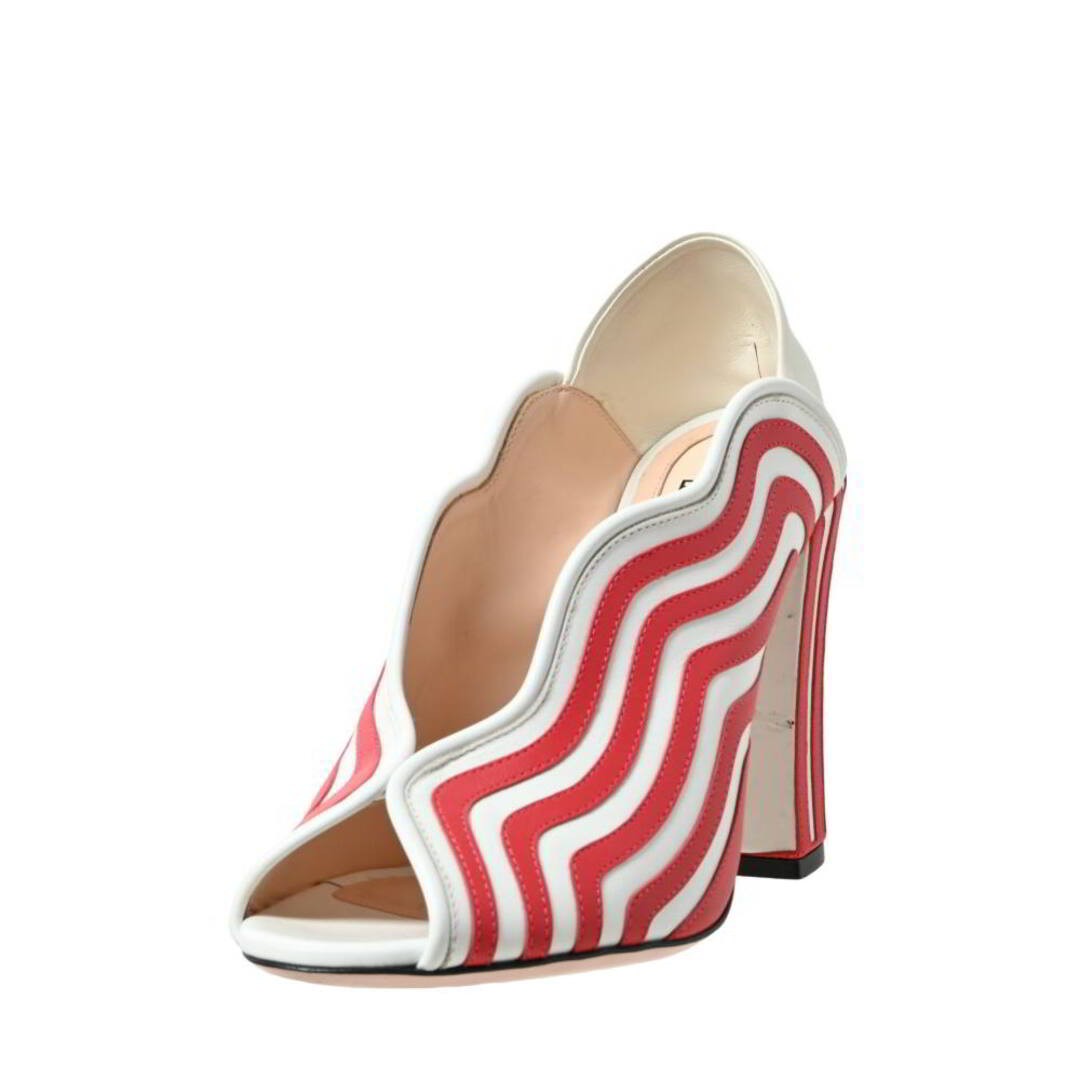 FENDI Striped Leather Open Toe PUMPS Used CYHE-0