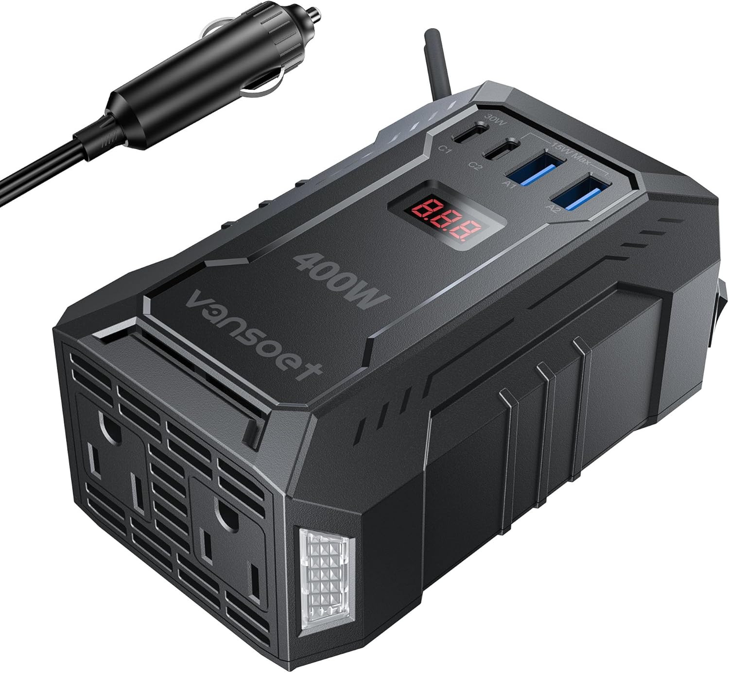 400W Car Power Inverter DC 12V to 110V AC Inverter with PD 30W/15W+2*USB a Ports