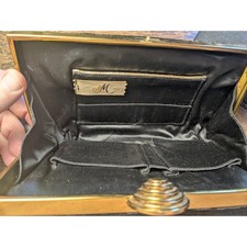 Goldtone MM Art Deco Clasp Black Velvet Evening Bag Clutch Vintage Purse