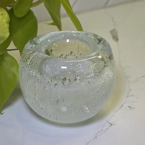 Vintage Murano Style Art Glass Clear Bubble Storm 3.25” Votive Candle Holder