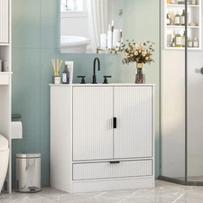 Bathroom Vanity With Sink Freestanding White Cabinet Storage Ceramic Vessel Sink