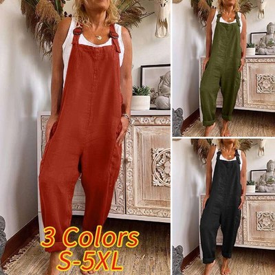 Damen Baumwolle Leinen Riemchen Overall Latzhose Weite Overall Hose Mit Q DE2025