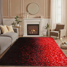 Red Black Glitter 5X7 Area Rug,Christmas Abstract Washable Carpet Non Slip Mat L