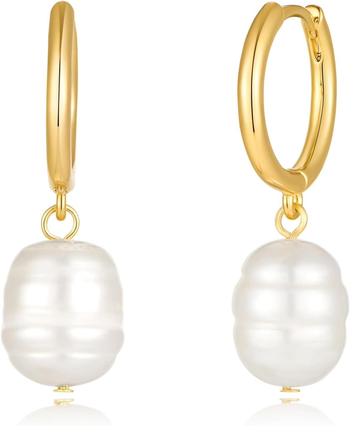Pearl Earrings for Women Trendy 14K Gold Plated Huggie Hoop Drop Dangle Freshwat