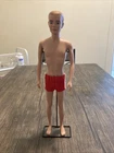 Vtg 60's Barbie Ken Doll Original Outfit Blonde TLC Flocked Hair, Trunks, Stand