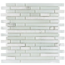 Mosaic Tiles Sheet Genoa White Stripes Glass And Stone  Walls Floors Bathroom
