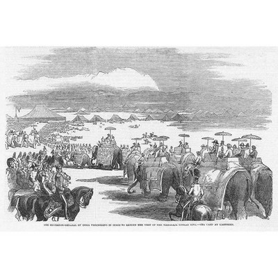 Indien Besuch in Gulab Singh durch das Generalgouverneurlager in Kaschmir - alter Druck 1851