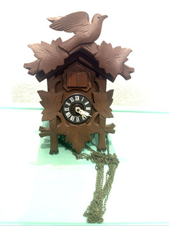 Vintage Traditional Brown Cuckoo Clock Germany 2 Door Man/bird Parts Or Repair