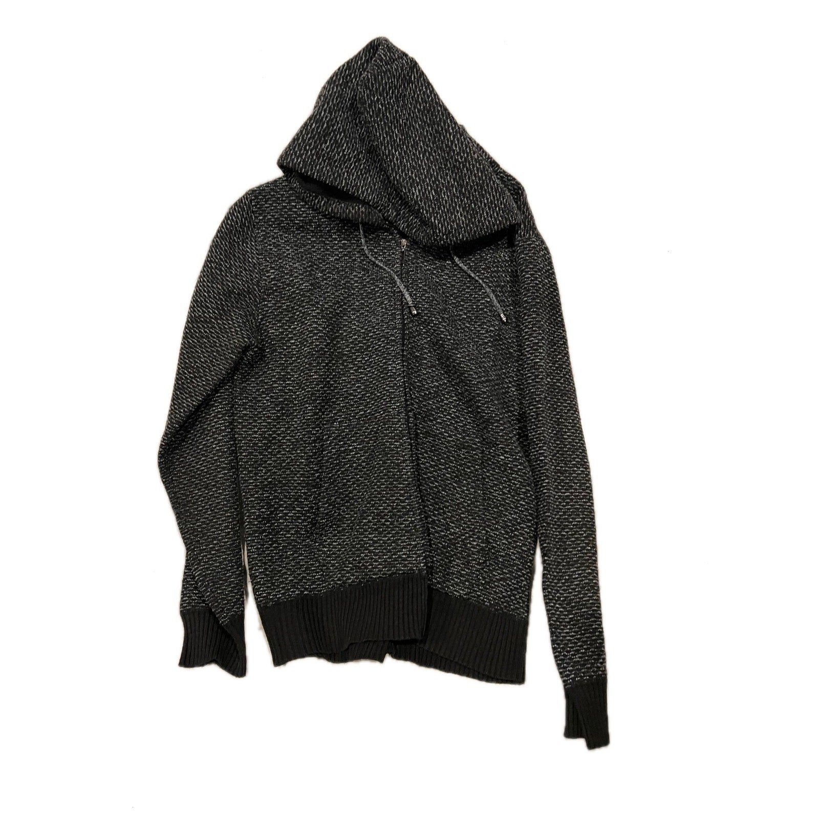 North Pole & More Black  Gray Knit Full Zip Hoodie Mens Lar