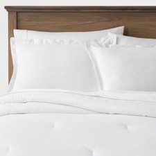 Full/Queen Cotton Linen Chambray Comforter  Sham Set White - Threshold