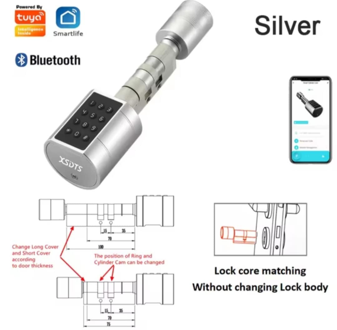 Serrure connectée Bluetooth clavier numérique code carte télécommande réglable alu noir