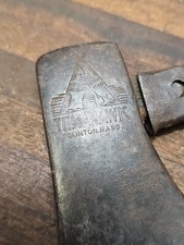 K889- Antique embossed Tomahawk Clinton, Mass. Hatchet Axe for Restore