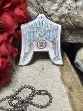 50. CHANEL VIP Dog Tag Tent Curtain Pink Blue Enamel Key Chain Bag Charm, 2"