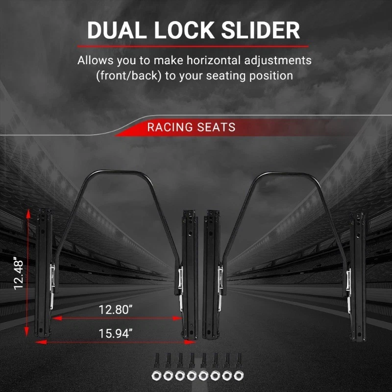 Par de asientos de carreras reclinables de cuero de vinilo para BMW con doble deslizamiento rojo Foto 3 de 4