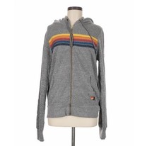 Aviator Nation 5 Stripe Gray Hoodie Jacket Unisex Women L, Men Med zip up NWOT