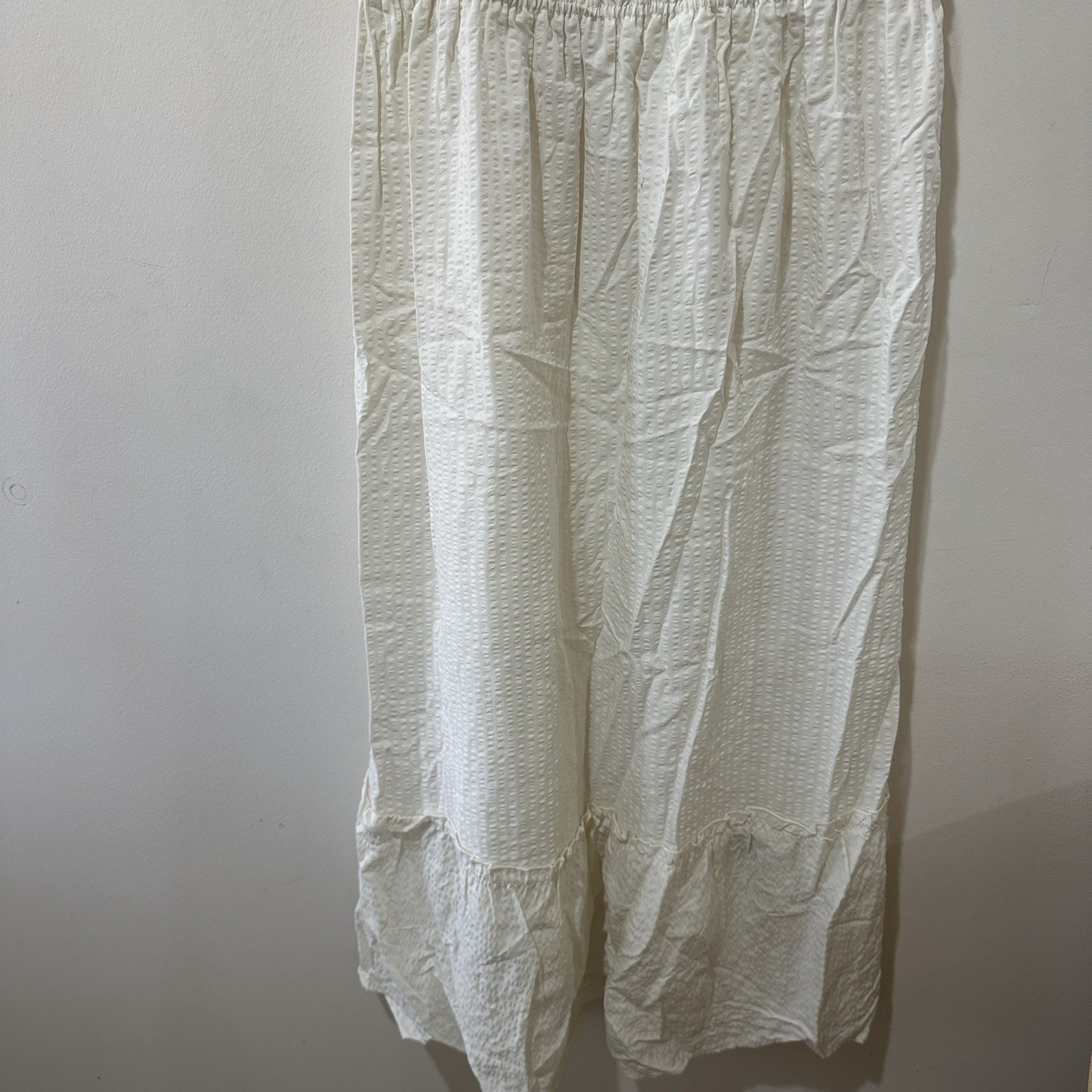 H&M Tie Strap Midi Dress Size Small White Textured Woven Ruffle Hem Viscose Boho thumbnail 5