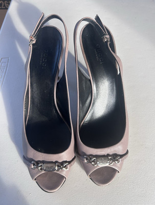 Gucci New Mauve Leather Slingback Stiletto Heels Peep Toe Ankle Strap 8.5 US