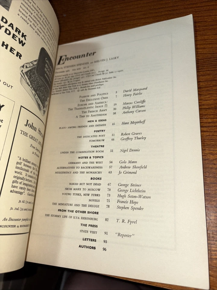 Encounter Literary Magazine 1961: Poet Robert Graves Inaugural Oxford Lecture Foto 2 de 4