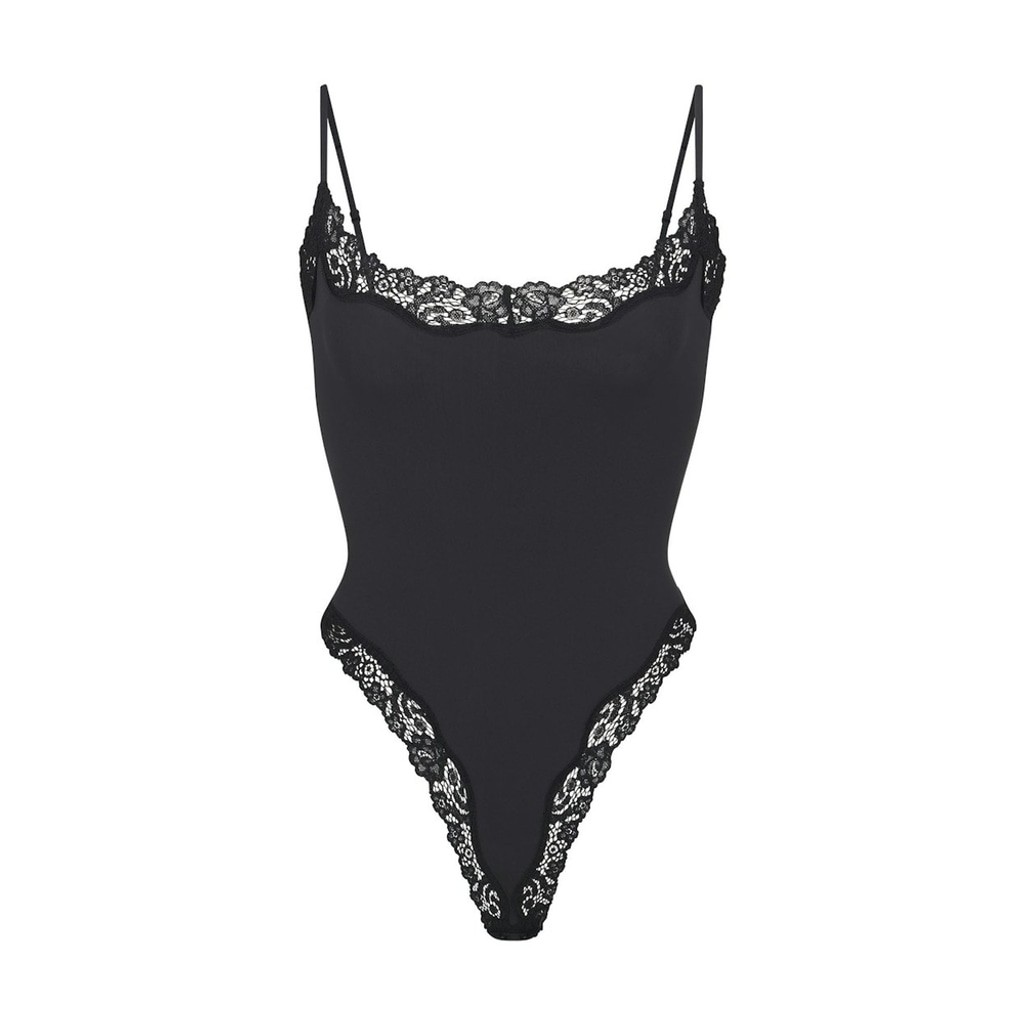 NWT SKIMS Fits Everybody Black Lace Trim Cami Bodysuit Onyx Small image 4