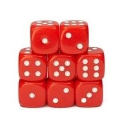 d6 Dice Cube 18mm Opaque RDwh w/ pips (Pack of 12)