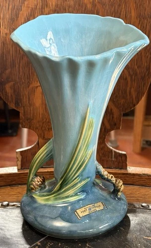 Vintage Roseville Wincraft Pottery Pinecone Vase #283-8 Original Souvenir Tag