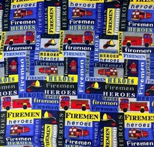 Firemen Heroes David Textiles Cotton Fabric 2 Yards x 43" Firetruck