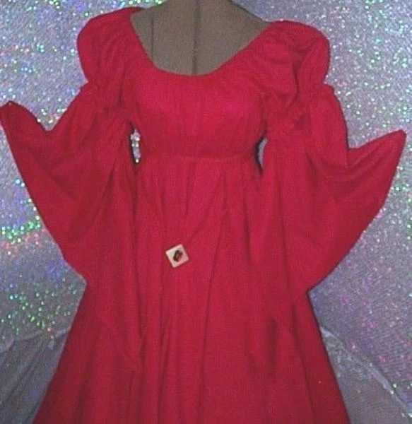 VESTIDO DISFRAZ FANTASÍA RENACENTISTA ROJO CHEMISE PUFF HOMBRO Y MANGA LARGA Foto 3 de 4