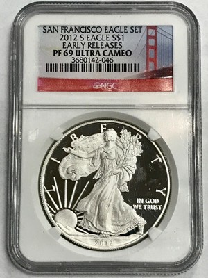 2012 S PROOF SILVER EAGLE FROM SAN FRANCISCO SET ONE COIN IN CAP