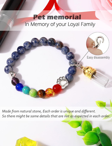 Pet Memorial Gift for Loss of Dogs Cat, Rainbow Bridge Glass Jar Bracelet, Cylin - Picture 3 of 6