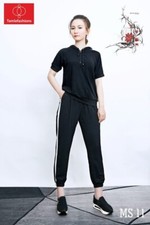 Women Black sweatshirt hoodie and pant two piece for active wear MS 11