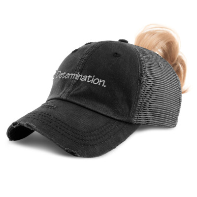 Womens Ponytail Cap Determination Human Values Cotton Distressed Trucker Hats