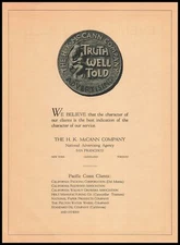 1919 H K McCann Co. Advertising San Francisco "Truth Well Told" Vintage Print Ad