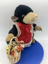 Merrythought Plush Hedgehog Lady Holt Renfrew Mohair Red Apron Dress Flower