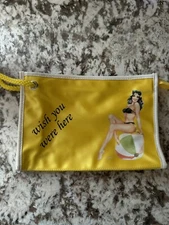 PLASTIC YELLOW BAG MAKEUP WISH YOU WERE HERE VINTAGE LONDON