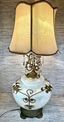 1972 Carl Falkenstein 3-Way White Opalecent Lamp Applied Bronze