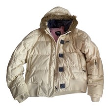 Vintage Cream Helly Hanson Puffer Ski Jacket Fur Hood Insulated Down Pockets