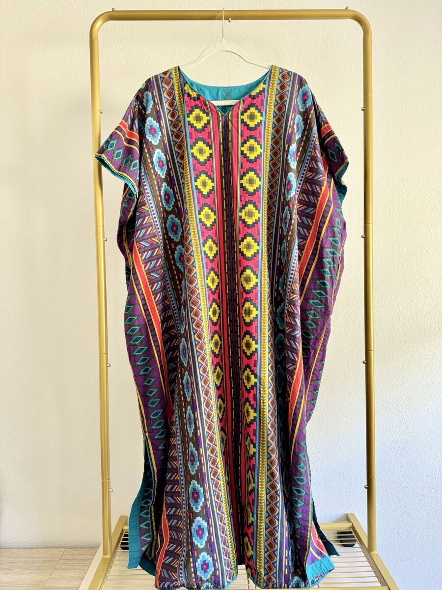 J Peterman Caftan Women's One Size Multicolor Aztec Tribal J Peterman Caftan Women's One Size Multicolor Aztec Tribal