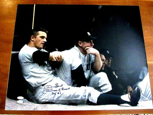 WHITEY FORD WITH ROGER MARIS CHAIRMAN OF BOARD YANKEES SIGNED AUTO 16X20 STEINER - Picture 1 of 3