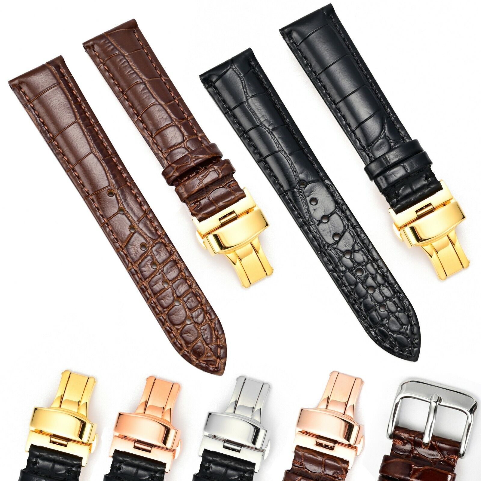 22mm Leather Watch Band Strap Deployment Clasp Made For BREITLING Navitimer 