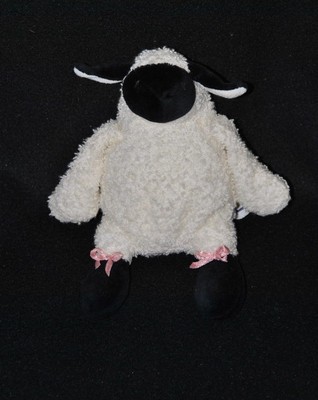 Peluche doudou mouton MANHATTAN TOY blanc noir noeuds roses 17 cm