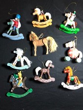 Vintage Collection Of Wooden Rocking Horse Christmas Ornaments Lot Of 9