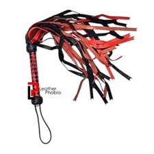 Genuine Leather Flogger 25 Falls Red Black Braided Whip Crop Cosplay Stage Prop