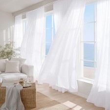 Sheer Curtains 84 inch Length 2 Panels, Rod 42"W x 84"L Pack of 2 White