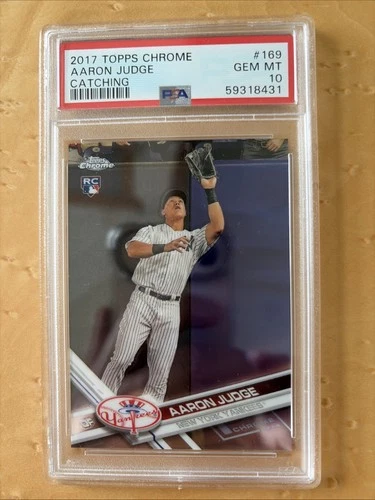 2017 TOPPS CHROME AARON JUDGE PSA 10 Gem Mint #169 ROOKIE Card RC Catching