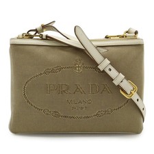 Prada Logo Jacquard 2Way Shoulder Bag Women Beige One Size