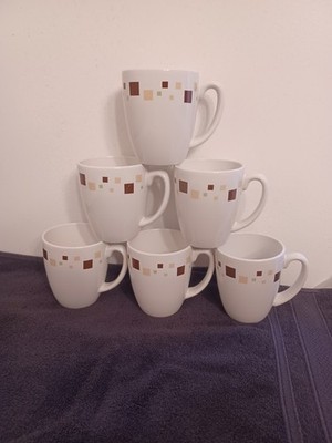 CORELLE LIVINGWARE STONEWARE COFFEE MUGS CHOCOLATE MINT DESIGN 6 MUGS